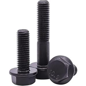 M10-1.5 x 45mm Flanged Hex Bolts Screws, 10.9 Grade Alloy Steel Hexagon Flange Bolts for Machinery Automotive, Black Oxide Finish, Partial Thread, 10 PCS