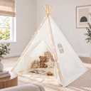 Tiny Land 100% Cotton Canvas Teepee Tent for Kids with Mat & Star Lights 47" × 47" × 60", Soft & Breathable Cotton Canvas, Mat & Star Lights, Indoor Play, Carry Bag, Gift for Girls & Boys Ages 3+