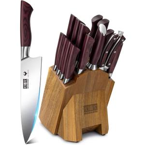 Kitchen Knife Set with Block 18-Piece, Super Sharp High Carbon Stainless Steel Chef Knife Set, Professional Cutlery Knife Set with Sharpener