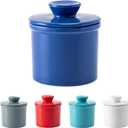 Husfunov Butter Crock with Water Line for Countertop, French Butter Dish with Lid, Ceramic Butter Keeper for Fresh Spreadable Butter, Butter Container Holder for Kitchen and Home Decor, Dark Blue