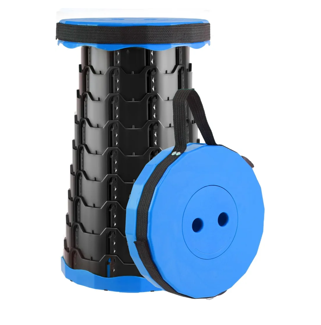 Doseno Upgraded Foldable Stool Thickened, Portable Collapsible Stool Retractable Stool for Fishing, Hiking Tours, BBQ, Parties, Outdoor Activities (Blue, 1pack)