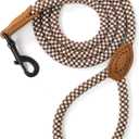 Mile High Life Rope Leash with Genuine Leather Connection, Heavy Duty Leash for Medium & Large Dogs (Brown, 48 Inch)