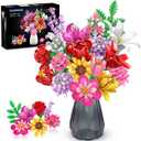 PLAXSOON Flower Bouquet Building Set, Gifts for Mothers Day Botanical Collection Building Block Toy 1464 PCS, 18 Flowers Rose Sunflower Plant for Adults Women Girls 8-12+, Office Home Decor
