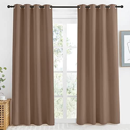 NICETOWN Grommet Top Blackout Curtain Panel, 55 inches Wide by 86 inches Long, 1 Piece, Cappuccino Color, Thermal Insulated Room Darkening Drape for Villa/Apartment/Rental Room