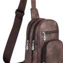 FADEON Sling Bags for Women Crossbody Bags, Designer PU Leather Sling Purse Multi-Pocket Packs with Card Slot Coffee Brown (Small)