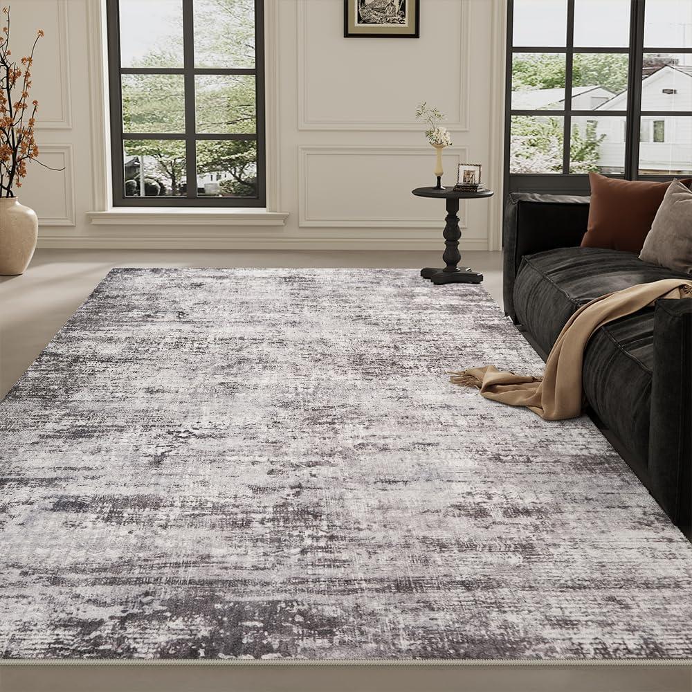 Area Rugs 5x7 Black/Gray Washable Rug for Living Room, Dining Room, Bedroom, Large Carpets, Non Slip & Non-Shedding Low Pile Vintage Print Rug for Home Office Decor