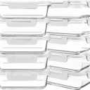 KOMUEE 10 Pack Glass Food Storage Containers, Meal Prep Containers with Lids, Airtight Glass Lunch Boxes, Freezer, Oven, and Microwave Safe, White