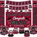 Graduation Decorations 2026 Maroon Graduation Party Decor Set include Congrats Grad Banner Backdrop Class of 2026 Balloons Party Supplies