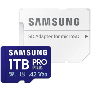 Samsung PRO Plus microSD Memory Card + Adapter, 1TB MicroSDXC, Up to 180 MB/s, Full HD & 4K UHD, UHS-I, C10, U3, V30, A2 for Android Phones, Tablets, GoPRO, DJI Drone, MB-MD1T0SA/AM, 2024