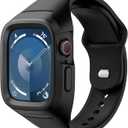 SURITCH Sport Band for Apple Watch Ultra 3/2/1 49mm & iWatch Series 9/8/7/6/5/4/SE3/SE2/SE 45mm 44mm 41mm 40mm, Soft Silicone Shockproof Rugged Protective Strap with Case for Women Men (Black)