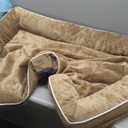 EHEYCIGA Memory Foam Large Dog Bed with Sides, Waterproof Orthopedic Dog Beds for Large Dogs, Non-Slip Bottom & Egg-Crate Foam Large Dog Couch Bed with Washable Removable Cover, Camel, 42x 33 in