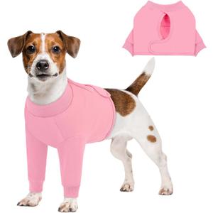 Queenmore Dog Leg Sleeve to Stop Licking, Alternative to Cone of Shame, After Surgery Dog Elbow Protector with Magic Tapes, Recovery Suit for Dogs, Pink, S