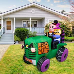 5.5Ft Long Halloween Inflatable Ghost Tractor Decoration with LED Lights Halloween Blow up Car Outdoor Indoor Holiday Decorations Yard Decor Giant Lawn Inflatable Garden Party Decoration
