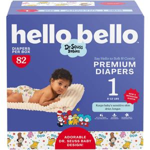 Hello Bello Dr. Seuss Babies Premium Diapers, Size 1, 82 Count: Softness & Protection for Sensitive Skin