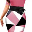 Bodycon Dresses for Women Midi Pencil Church Dress Elegant Business Printed Work Office Dress with Belt, 3X