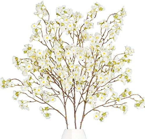 Uieke 4PCS Artificial Cherry Blossom Flowers, 40.5in Silk Cherry Blossom Branches Long Stems Fake White Flowers Arrangements for Wedding Home Japanese Sakura Room Decor