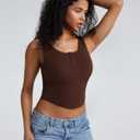 ZeroBound Built in Shelf Bra Crop Tank Tops for Women Scoop Neck Henley Button Sleeveless Casual Basic Tee Shirt Outfits (Brown, S)