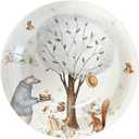 50PCS Animal Theme Paper Plates 7" Woodland Animal Party Plates Warm Yellow Forest Animals Mushroom Pattern Disposable Paper Plate for Wedding, Baby Shower, Birthday, Picnics