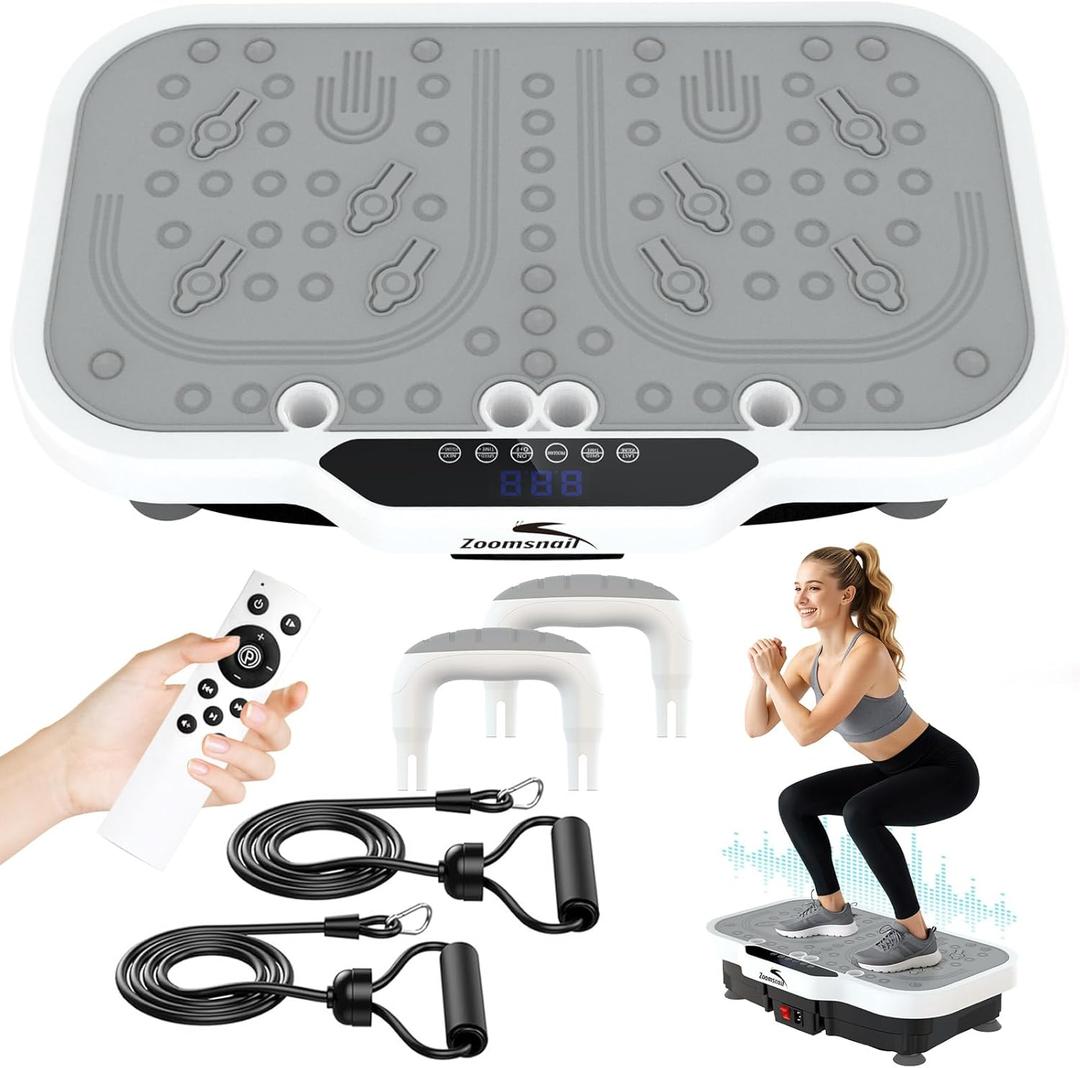 Vibration Plate Exercise Machine, 8000 Vibrations/min Adjustable Fitness Platform, 400 Lbs Capacity Whole Body Workout Extra Large Size Platform with Bluetooth for Weight Loss, Women & Men (Gray & White)