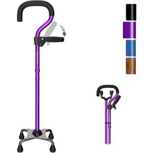 KingPavonini Canes for Women/Men with Second Handle, Foldable & Adjustable Walking Cane with 4-Pronged Base, Quad Cane for Stability, Standing, Balance, Leg Surgery Recovery