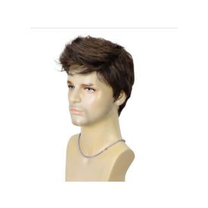 BEAUTY FLAG Mens Brown Wig Short Layered Natural Fluffy Synthetic Hair Wig Heat Resistant Halloween Cosplay Party Music Festival Wigs for Handsome Male Man