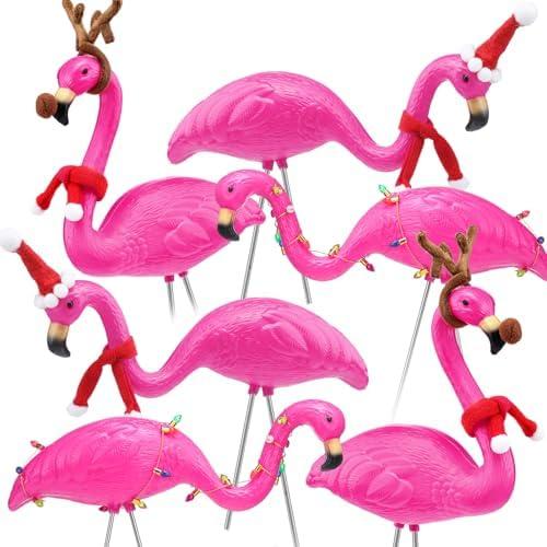 Briwooody 6 Pack Flamingo Christmas Decorations Yard Outside Waterproof Pink Plastic Reindeer Flamingo Stake for Christmas Lawn Garden Outdoor Sign Xmas Gifts for Women Mom