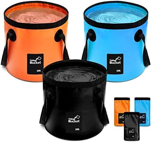 3 Pcs 5 Gallon Bucket Collapsible Foldable Bucket with Handle for Camping Fishing Hiking to Hold Water Folding Container Carry Bag Multiple Use Portable Fold up Lightweight