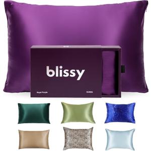 Blissy Silk Pillowcase - 100% Pure Mulberry Silk - 22 Momme 6A High-Grade Fibers - Silk Pillow Cover for Hair & Skin - Regular, Queen & King (Royal Purple, Queen)