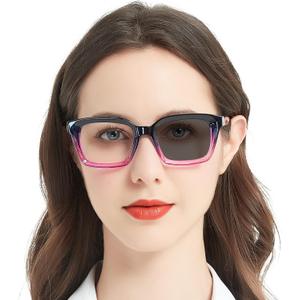 MARE AZZURO Photochromic Reading Glasses Women Blue Light Blocking Oversized Readers (Purple, 1.00)