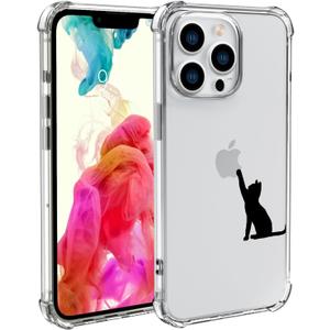 Cute Cat Phone Case for iPhone 15 Black Cat Case Cover Clear Phone Case w/Four Corner Reinforced Shockproof Girly Women Phone Cover Transparent Preppy Phone Case with Design