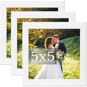 TKYGU 5x5 Picture Frame Set of 3, Made of Real Glass for 5x5 White wood Frames, Wall and Tabletop Display Photo Frame for Gallery Family Wedding Memorial Pic Frame Best Gift