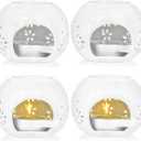 Elsjoy Set of 4 Ceramic Tealight Candle Holder, Essential Oil Burner Wax Melt Burner with Spoons, Aroma Candle Warmer for Bedroom, Living Room, Home Decor