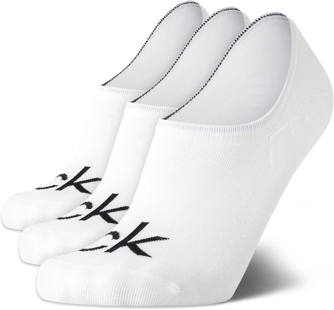 Calvin Klein Mens No Show Socks - 3 Pack Cotton Blend Stretch Soft Cushioned Athletic Casual Low Cut Socks for Men (White)