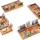 Playing Card Holder for Seniors Adults, Set of 4 Widen Card Slots Card Holders for Playing Cards, Wooden Cards Holder with Detachable Divider for Card Game Bridge Canasta Strategy (5" X 11.8" X 1.2", Carbonized Brown)