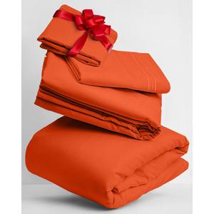 Mellanni Twin Sheets Set - 3 PC Iconic Collection Bedding - Hotel Luxury, Extra Soft, Cooling Bed Sheets - Wrinkle, Fade, Stain Resistant (Twin, Poppy Orange)