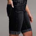 Sidefeel Women's Jean Shorts High Waisted Stretchy Bermuda Folded Hem Denim Summer Shorts (Black) Size: 4