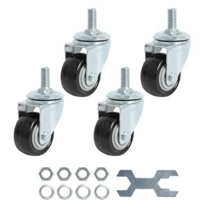 Finnhomy Stem Caster Wheels 2 Inch Heavy Duty Threaded Swivel Casters 1/2" -13 x 1 Set of 4 Premium Polyurethane Wheels PU Anti-wear Smooth Casters, Black