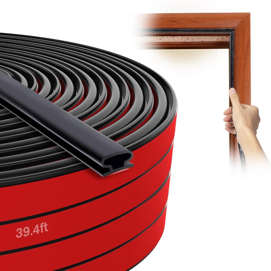Weather Stripping Silicone Door Seal Strip for Doors and Windows, 39ft Self-Adhesive Waterproof Window Sealing Strip by SUNMON(Black)