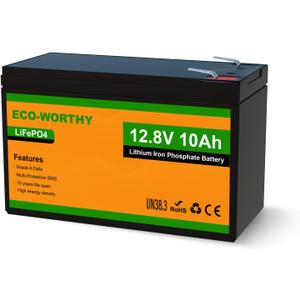 ECO-WORTHY 12V 10Ah Lithium LiFePO4 Deep Cycle Battery with 3000+ Cycles, Built-in BMS, Perfect for Fishfinder, Lighting, Back Up Power