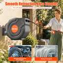 100FT Retractable Garden Hose Reel 5/8 Inch Heavy Duty Wall Mounted Retractable Hose Reel with 9-Pattern Nozzle, 180° Swivel Auto Rewind, Any Length Lock Water Hose Reel for Yard Garden Car Washing