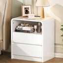 Modern Night Stand with Charging Station, 25" Tall Wood Nightstand Bedside Table with 2 Drawers & USB Ports, Mid-Century End Table for Bedroom (1, White Smooth, 2 Drawers)