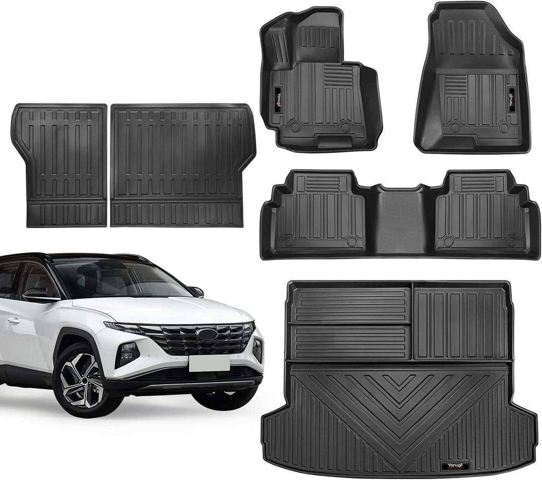 Custom for 2022 2023 2024 2025 2026 Hyundai Tucson Floor Mats Cargo Trunk Liner and Rear Seat Backrest Mat Full Set All Weather TPE Rubber Protection Mat Accessories (for 2022-2026 Tucson All Model)