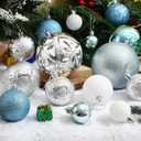 Soulchen 32 Pcs Christmas Ball Ornaments Set, 4", 3.15", 2.36", 1.57" Shatterproof Christmas Tree Hanging Ornament Plastic Ball Decoration for Holiday Xmas Tree Decor (Blue,Silver,White)