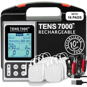 TENS 7000 Rechargeable TENS Unit Muscle Stimulator, Includes 16 TENS Unit Pads, Pain Relief Device, Clinical Strength TENS Machine for Effective Back Pain Relief, Nerve Pain Relief, Muscle Pain Relief