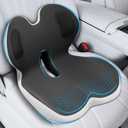 Trucker Seat Cushion, Car Seat Cushions with Lumbar Support Pillow, Ergonomic L-Shaped Orthopedic Memory Foam Pad for Long Driving Back Pain Sciatica Relief, Drivers Office Workers (Black+LGrey)