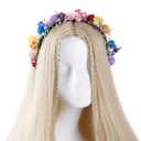 Rainbow Headband Flower Crown - Handmade Pride Floral Crown Headwear with Ribbon Rainbow Hair Accessories for Women Girls LGBTQ Bisexual Pride Party Outfits Costume Headpiece