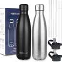 Insulated Water Bottle, 2 Pack-17oz Stainless Steel Water Bottles with Straw Lid, Metal Sports Water Bottles for Boys,Girls, Double Wall Vacuum BPA-Free Flask for School, Sports(Black-Sliver)