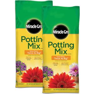 Miracle-Gro Potting Mix, For Container Plants, Flowers, Vegetables, Shrubs, Annuals, Perennials, Feeds up to 6 Months, 2 cu. ft., 2-Pack