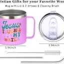 Jesus Touched My Water Mug with Lid - Jesus Gifts for Women - 14oz Pink Christian Coffee Mugs for Women Insulated Stainless Steel