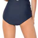 RELLECIGA Women's High Waisted Bikini Bottom Tummy Control Ruched Full Coverage Swim Bottom (Blue, S)